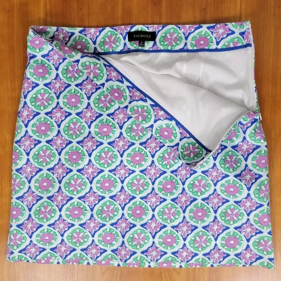 Talbots Purple Green Canvas A-Line Medallion Print Skirt - 12 - Picture 8 of 11